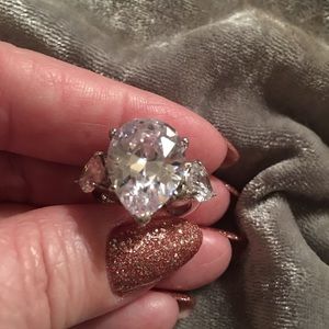 Sterling Silver Huge CZ Pear Cocktail Ring 6